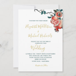 Invitación Boda Botánico Oro Elegante Pomegranato Moderno