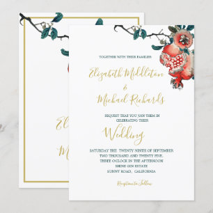 Invitación Boda Botánico Oro Elegante Pomegranato Moderno