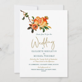 Invitación Boda Botánico Oro Elegante Pomegranato Moderno