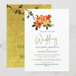 Invitación Boda Botánico Oro Elegante Pomegranato Moderno