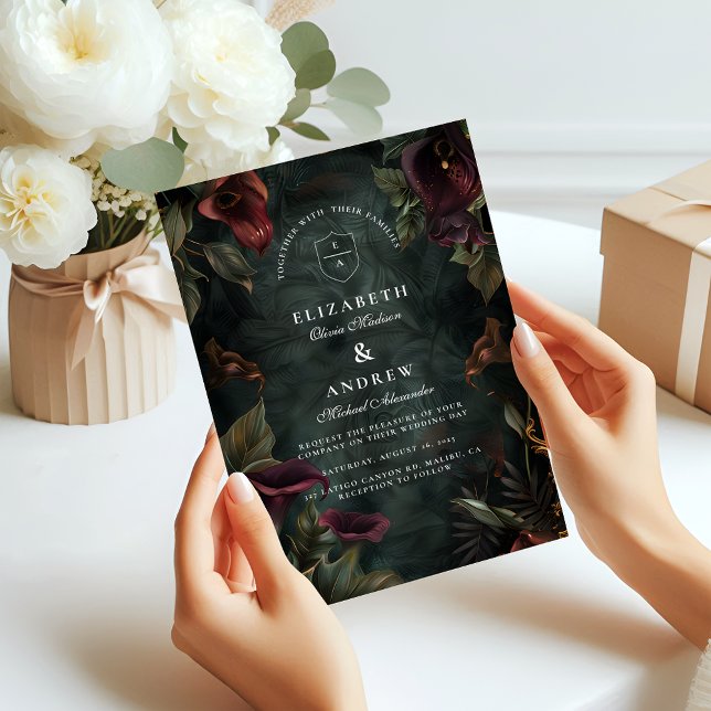 Invitación Boda botánico oscuro estético (Subido por el creador)