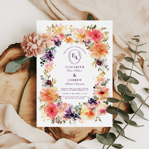 Invitación Boda Botánico Pintado con Mano Colorida