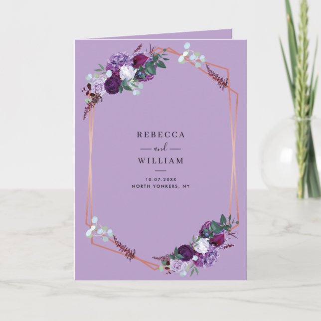 Invitación Boda Botánico Purple Lilac Floral All-in-One (Anverso)