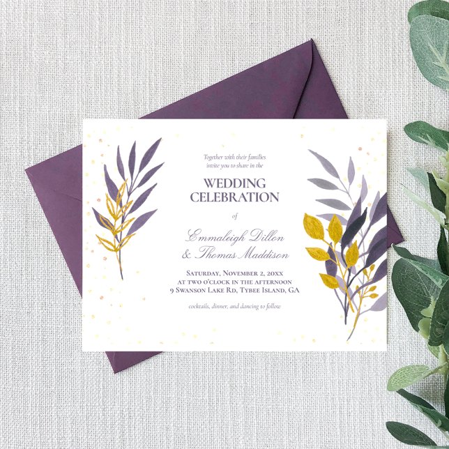 Invitación Boda botánico Purpurina Purple Gold (Subido por el creador)