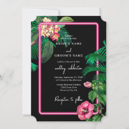 Invitación Boda Botánico Retro Tropical Neón Rosa