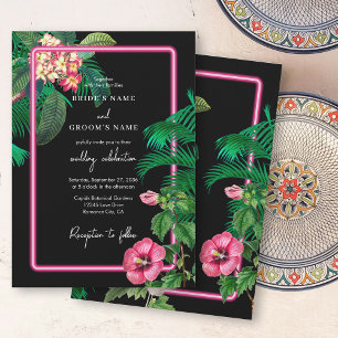 Invitación Boda Botánico Retro Tropical Neón Rosa