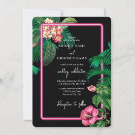 Invitación Boda Botánico Retro Tropical Neón Rosa