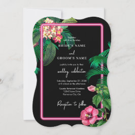 Invitación Boda Botánico Retro Tropical Neón Rosa