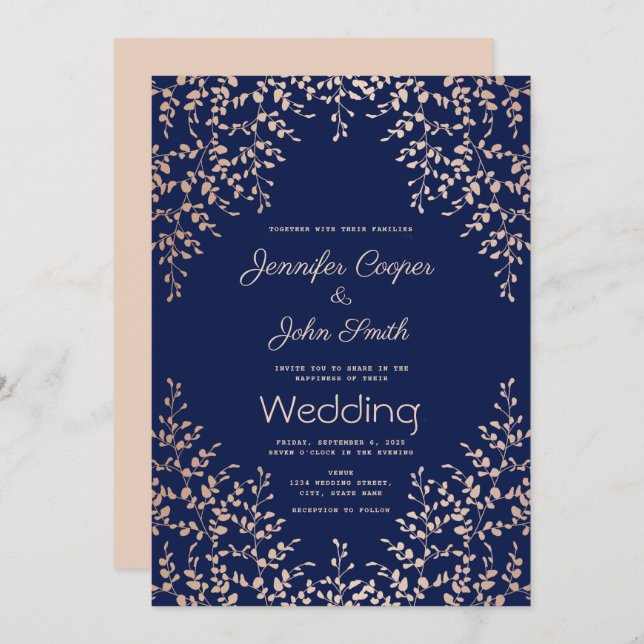 Invitación Boda botánico rosa azul acuático moderno (Anverso / Reverso)