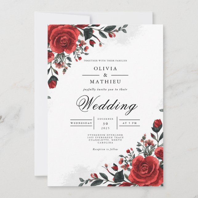 Invitación Boda Botánico Rosa de Crimson en negrita (Anverso)