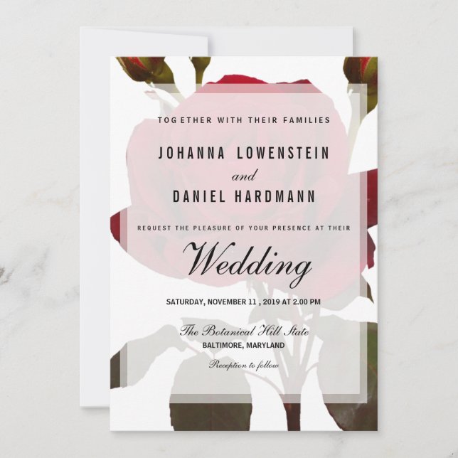 Invitación Boda Botánico Rosa Rojo Moderno (Anverso)