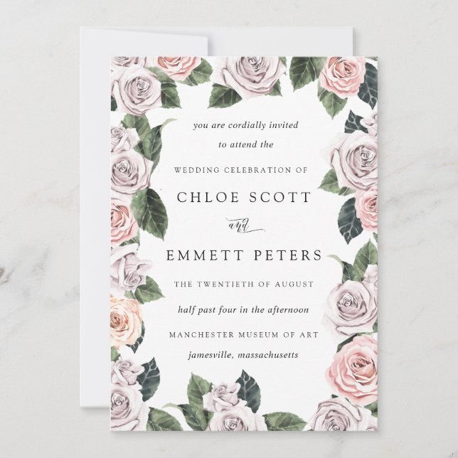 Invitación Boda botánico Rosa rosado  Rubor moderno (Anverso)