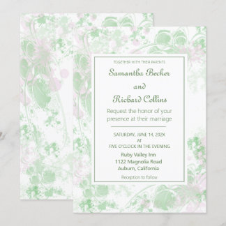 Invitación Boda botánico rosa y verde acuarela
