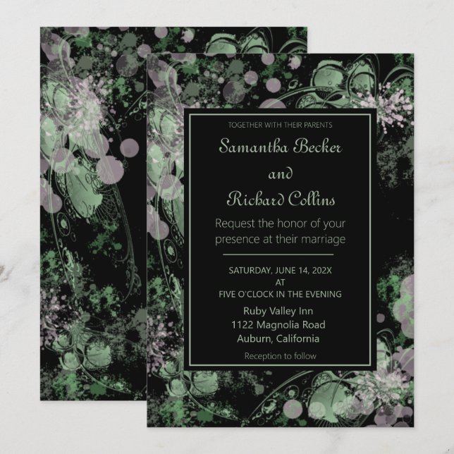Invitación Boda botánico rosa y verde acuarela