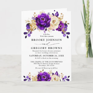 Invitación Boda Botánico Royal Purple Violet Gold Floral