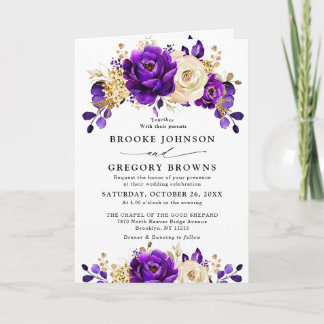 Invitación Boda Botánico Royal Purple Violet Gold Floral