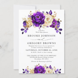 Invitación Boda Botánico Royal Purple Violet Gold Floral