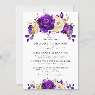 Invitación Boda Botánico Royal Purple Violet Gold Floral