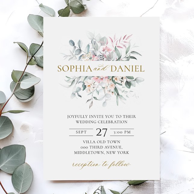 Invitación Boda botánico Rubor Floral Eucalyptus (Subido por el creador)
