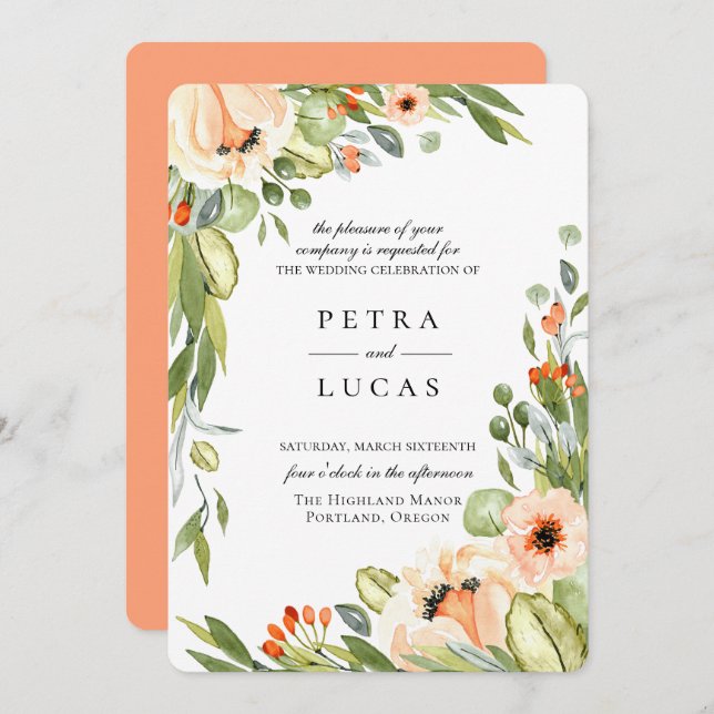 Invitación Boda Botánico Rustic Peach (Anverso / Reverso)