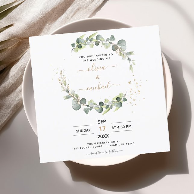 Invitación Boda botánico rústico de eucalipto todo en uno (Subido por el creador)