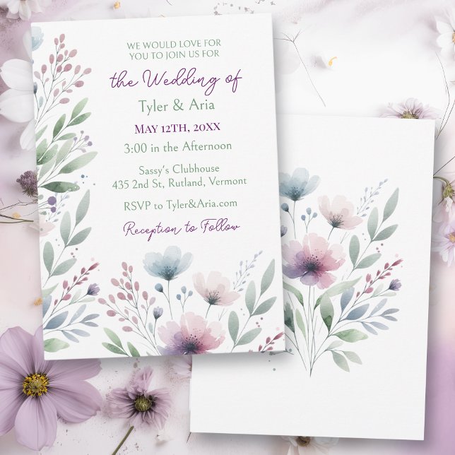 Invitación Boda botánico Sage Green y Plum Purple (Subido por el creador)