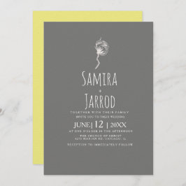 Invitación Boda Botánico Sencillo Amarillo y Gris