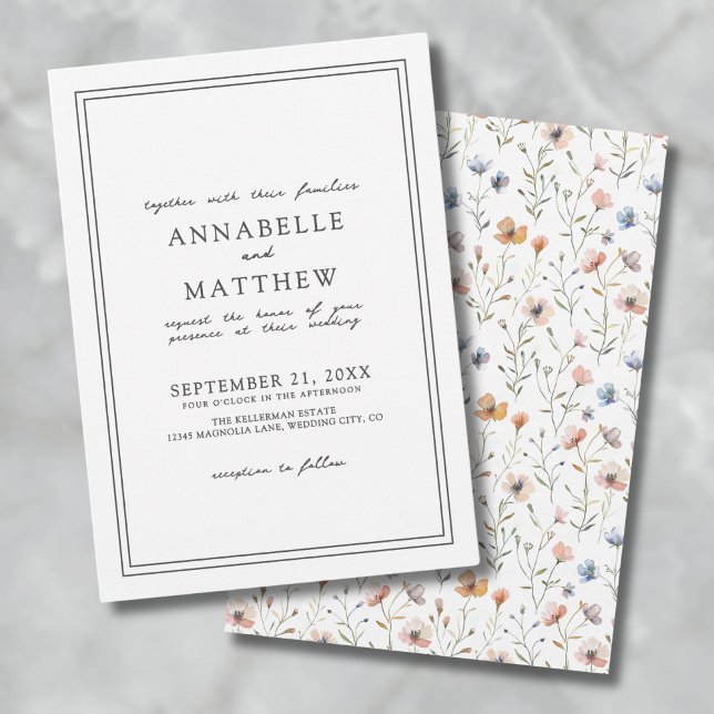 Invitación Boda Botánico Sencillo Elegante De Flor Silvestre  (Botanical Simple Elegant Wildflower Boho Wedding Invitation )