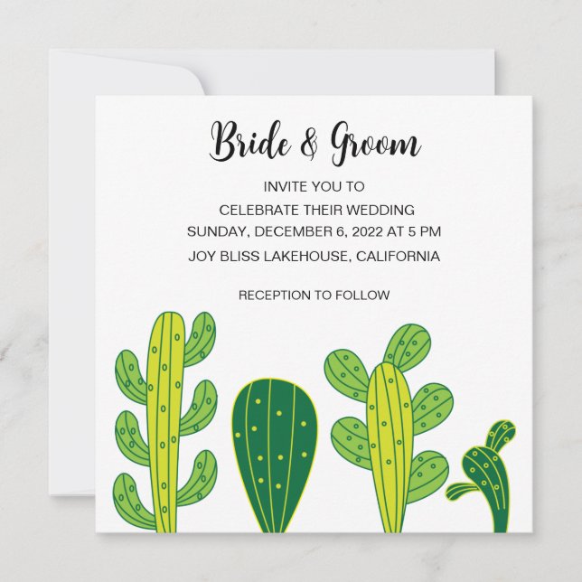Invitación Boda Botánico Suculento de Cactus (Anverso)