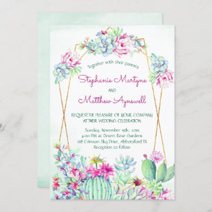Invitación Boda Botánico Suculento Geométrico Cactus