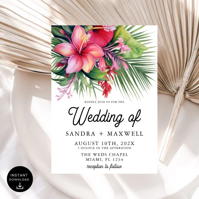 Invitación Boda botánico tropical acuático moderno (Subido por el creador)