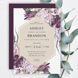 Invitación Boda Botánico Tropical Boho Purple Plum