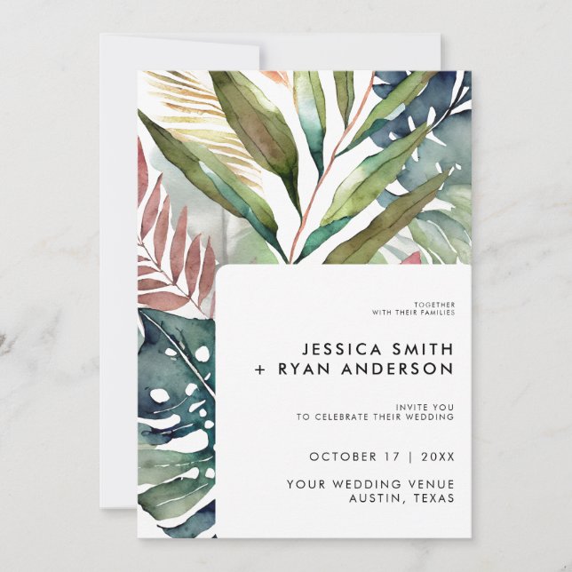 Invitación Boda botánico tropical moderno (Anverso)