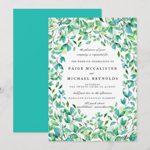 Invitación Boda botánico verde azulado azul turquesa