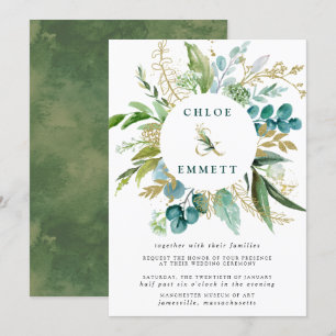 Invitación Boda Botánico Verde Blanco y Oro