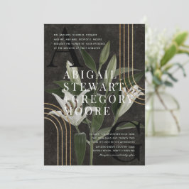 Invitación Boda Botánico Verde Moody Negro Oscuro