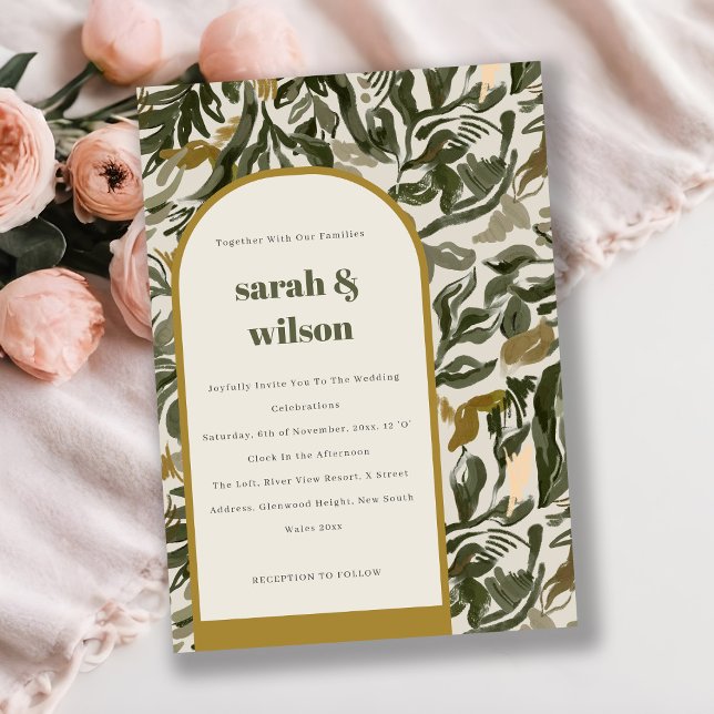 Invitación Boda Botánico Verde Rústico Boho Retro Arch (Subido por el creador)