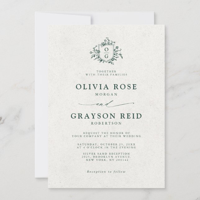 Invitación Boda botánico vintage de Emerald Greenery (Anverso)