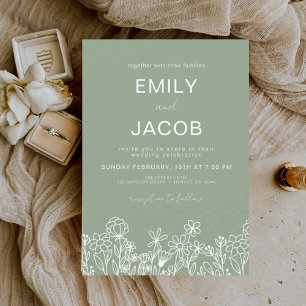 Invitación Boda Botánico Wildflower Sage Green