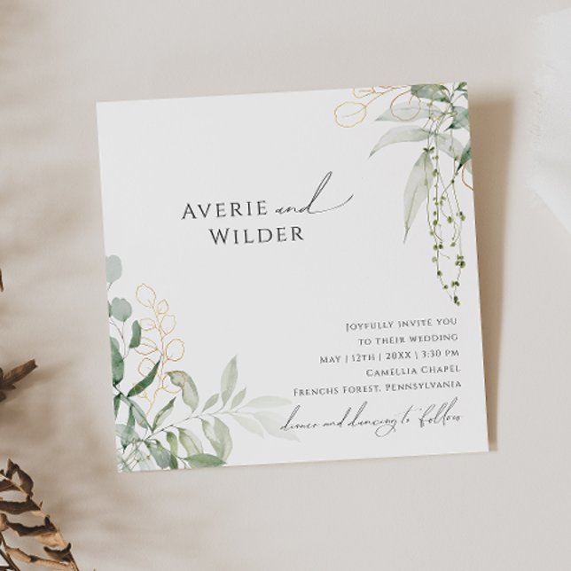 Invitación Boda Botánico y Cuadrado de Oro caprichoso (Subido por el creador)