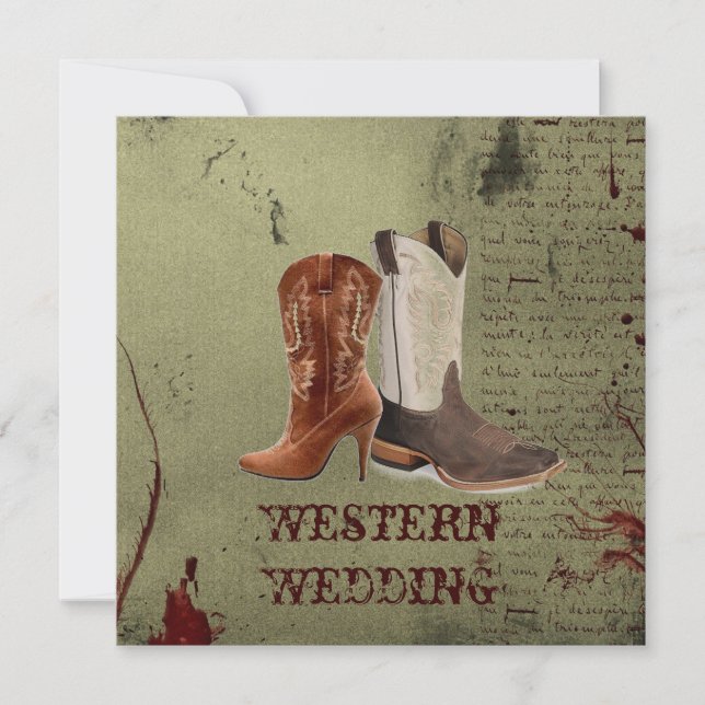 Invitación boda botas de vaquero occidental casándose (Anverso)