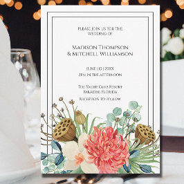 Invitación Boda Bouquet de color rosa de flores silvestres