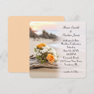 Invitación Boda Bouquet On Beach Driftwood