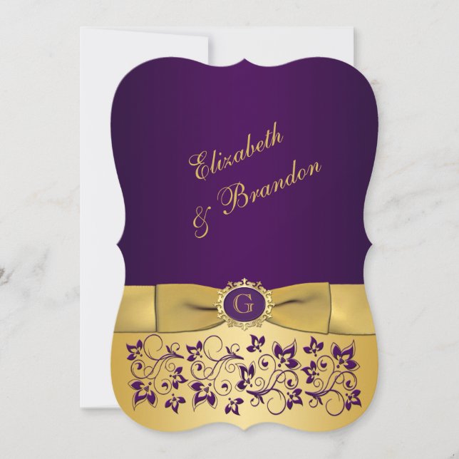 Invitación Boda | BOW IMPRESO | Morado y oro | Floral (Anverso)