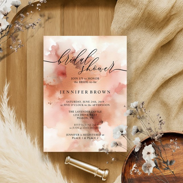 Invitación Boda Bridal de Acuarela en Tono Tierra RoseGold (Subido por el creador)