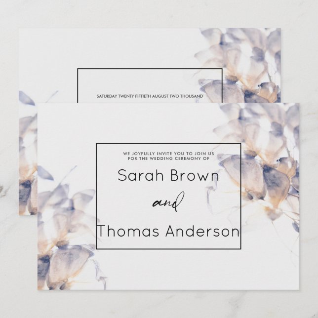 INVITACIÓN BODA BRIDAL DE BLANCO DAHLIA FLORAL ELEGANTE (Anverso / Reverso)