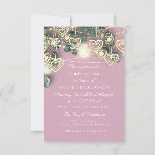 Invitación Boda BRIDAL Ducha Rústico Dulce Rosado 16 (Anverso)