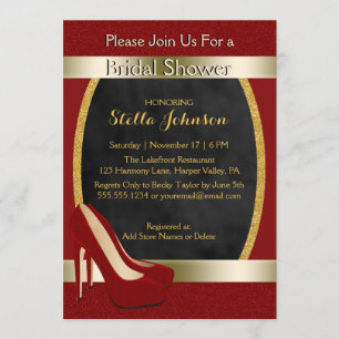 Invitación Boda Bridal Shower Altos talones rojos de oro de