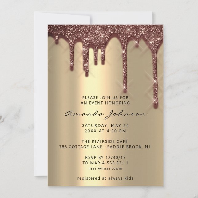 Invitación Boda Bridal Shower Birthday Gold Gglittee Drips (Anverso)