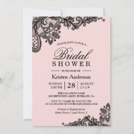 Invitación Boda Bridal Shower | Elegante encaje negro rosado